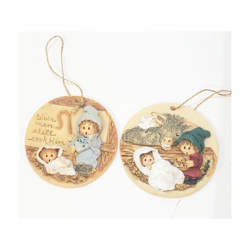 Vintage Lot of 2 LaBerge 90' s Limited Edition Christmas Ornaments Nativity